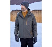 Mountain Warehouse Bracken Extreme Mens 3 in 1 Waterproof Jacket - Adjustable Mens Coat, Warm Rain Jacket, Headphone Compatible Outerwear - For Camping, Walking Dark Green S