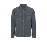 Mountain Warehouse Dresden Mens Twill Fleece Shirt - Cotton Twill, Front Pockets, Pullover - Best for Autumn Outdoors, Winter, Holiday, Walking, Hiking Dark Grey XXS