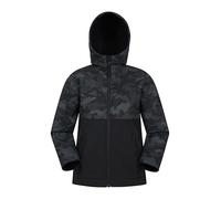 Mountain Warehouse Exodus Kids Softshell Jacket - Breathable, Wind & Water Resistant, Fleece Lined Coat for Boys & Girls - For Autumn, Winter, Hiking & Outdoors Black Kids Size 5-6 Years