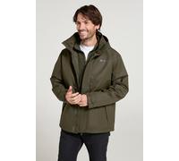 Mountain Warehouse Fell Mens 3 in 1 Water Resistant Jacket - Adjustable Coat, Packaway Hood, Detachable Inner Fleece, Many Pockets - Spring Summer, Outdoors Dark Khaki S