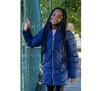 Mountain Warehouse Galaxy Fleece Lined Kids Padded Jacket - Water Resistant Puffer Coat with Faux Fur Hood, Girls & Boys - For Autumn, Winter, Travelling, Hiking Navy Kids Size 7-8 Years