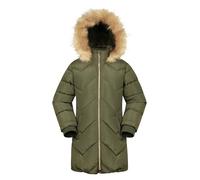 Mountain Warehouse Galaxy Fleece Lined Kids Padded Jacket - Water Resistant Puffer Coat with Faux Fur Hood, Girls & Boys - For Autumn, Winter, Travelling, Hiking Dark Khaki Kids Size 7-8 Years