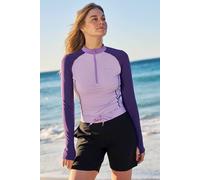 Mountain Warehouse 'helston' Long Sleeve Rash Vest Stretchy Lightweight Half Zip Top In Aubergine Aubergine 16