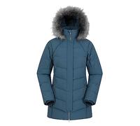 Mountain Warehouse Isla II Womens Down Jacket - Water Resistant Puffer Coat with Faux Fur Trim Hood, Zipped Pockets & Thermal Tested -35 °C - For Winter & Outdoors Denim Women's Size 10