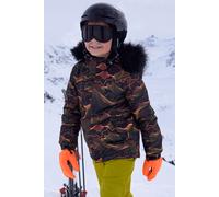 Mountain Warehouse Berg Kids Printed Snow Jacket - Waterproof Padded Cost with Detachable Hood, Snowskirt, Boys & Girls - Winter Skiing, Winter Sports, Walking Black Kids Size 11-12 Years