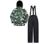 Mountain Warehouse Kids Ski Jacket & Trousers Set - Snowproof Ski Outfit, Front Pockets, Fleece Lined Skiwear, Integrated Snowskirt - Winter Snowboarding Dark Khaki Kids Size 3-4 Years