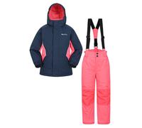 Mountain Warehouse Kids Ski Jacket & Trousers Set - Snowproof Ski Outfit, Front Pockets, Fleece Lined Skiwear, Integrated Snowskirt - Best for Winter Snowboarding Dark Blue Kids Size 3-4 Years