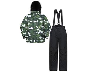 Mountain Warehouse Kids Ski Jacket & Trousers Set - Snowproof Ski Outfit, Front Pockets, Fleece Lined Skiwear, Integrated Snowskirt - Winter Snowboarding Dark Khaki Kids Size 11-12 Years
