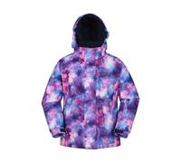 Mountain Warehouse Kids Unisex 'Snowdrop' Printed Ski Jacket with Detachable Hood Snow Proof Purple Fleece - Size 9-10Y