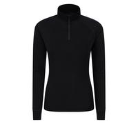 Mountain Warehouse Merino Womens Thermal Baselayer Top - Long Sleeves Ladies Thermal T-Shirt, Zip Neck Top, Lightweight, Easy Care Tee - for Travel & Outdoors Black Women's Size 20