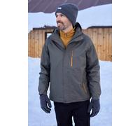 Mountain Warehouse Bracken Extreme Mens 3 in 1 Waterproof Jacket - Adjustable Mens Coat, Warm Rain Jacket, Headphone Compatible Outerwear - For Camping, Walking Dark Green S