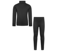 Mountain Warehouse Meribel Kids Thermal Top & Pants Set - 100% Cotton, Lightweight & Breathable, Boys & Girls - Autumn Winter, Outdoors, Travelling & Hiking Black Kids Size 5-6 Years