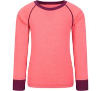 Mountain Warehouse Merino Kids Round Neck Thermal Baselayer Top - Long Sleeve, Lightweight, Antibacterial, Breathable & Quick Dry T-Shirt - Travelling & Outdoors Bright Pink Kids Size 3-4 Years