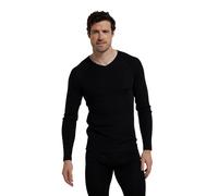 Mountain Warehouse Merino Mens V Neck Base Layer - Breathable, Antibacterial, Lightweight Top - Best for Autumn Winter, Outdoors, Travelling & Hiking Black 2XL