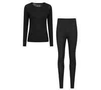 Mountain Warehouse Merino Womens Top & Pants Set - Cosy, Moisture Wicking & Quick Drying Ladies Baselayer Set - Best for Autumn, Camping, Outdoors, Travelling & Hiking Black Women's Size 12