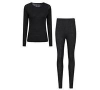 Mountain Warehouse Merino Womens Top & Pants Set - Cosy, Moisture Wicking & Quick Drying Ladies Baselayer Set - Best for Autumn, Camping, Outdoors, Travelling & Hiking Black Women's Size 16