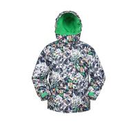 Mountain Warehouse Mogal Printed Kids Waterproof Ski Jacket - Zipped Pockets, Detachable Hood, Snowskirt -Best for Snowboarding, Winter Sports Grey Kids Size 3-4 Years