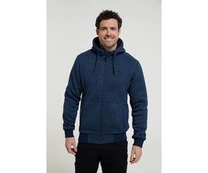 Mountain Warehouse 'Nevis' Mens Fur Lined Hoodie Adjustable Hood Soft Fleece Warm Cosy Jumper Dark Blue - Size Large