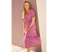 Mountain Warehouse 'oasis' Lightweight Midi Tiered Dress Soft Short Sleeve V-Neck Outfit In Maroon Maroon 12