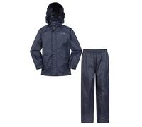 Mountain Warehouse Pakka Kids Waterproof Jacket & Overtrousers Set - Splash Pants with Front Pockets & Raincoat with Packaway Hood - Autumn, Wet Weather Navy Kids Size 3-4 Years