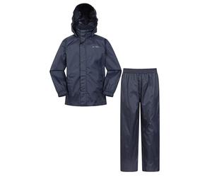 Mountain Warehouse Pakka Kids Waterproof Jacket & Overtrousers Set - Splash Pants with Front Pockets & Raincoat with Packaway Hood - Spring Summer Navy Kids Size 2-3 Years