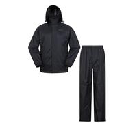 Mountain Warehouse Pakka Mens Jacket & Overtrouser Set - Lightweight Waterproof Rain Coat & Pant Set, Adjustable Hood - Wet Weather, Outdoors Black 2XL