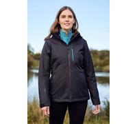 Mountain Warehouse Rainforest Womens Jacket -Waterproof Rain Coat with Pockets & Adjustable Hem, Mesh lined, Packaway Hoodie - For Autumn, Winter & Outdoors Jet Black Women's Size 12