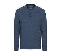 Mountain Warehouse 'Selby' Mens Waffle Henley Tee with Button Fastenings Long Sleeve Top Navy Cotton - Size 3XL