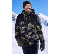 Mountain Warehouse Shadow Mens Printed Ski Jacket - Snowproof, Extra Warmth, Fleece Lined, Adjustable Hem, Cuff & Hood - Ideal Warm Clothing for Holidays Dark Green XS