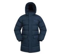 Mountain Warehouse Snow Kids Water Resistant Longline Padded Jacket- Fleece Lined Puffer Coat with Detachable Hood, Boys & Girls - For Winter & Outdoors Dark Blue Kids Size 9-10 Years