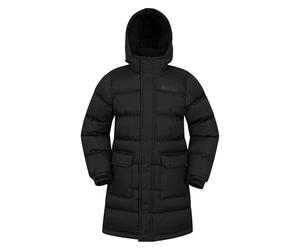 Mountain Warehouse Snow Kids Water Resistant Longline Padded Jacket- Fleece Lined Puffer Coat with Detachable Hood, Boys & Girls - For Winter & Outdoors Black Teen Size 13 Years