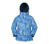 Mountain Warehouse Snowdrop Printed Kids Ski Jacket - Waterproof, Integrated Snowskirt, Detachable Hood, Adjustable Cuffs -Best for Snowboarding, Winter Sports Blue Kids Size 5-6 Years