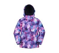 Mountain Warehouse Snowdrop Printed Kids Ski Jacket - Waterproof, Integrated Snowskirt, Detachable Hood, Adjustable Cuffs -Best for Snowboarding, Winter Sports Dark Purple Kids Size 7-8 Years