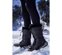 Mountain Warehouse Snowflake Womens Long Snowboots - Faux Fur, High Traction Outsole - Snowproof Winter Shoes Black Adult Shoe Size 4
