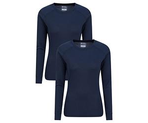 Mountain Warehouse Talus Womens Round Neck Tops - Multipack Ladies Thermal Tee, Lightweight, Quick Drying - Best for, Skiing, Snowboarding to wear as a Baselayer Navy (2 Pack) Women's Size 10