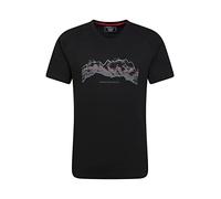 Mountain Warehouse Tech Mountains Mens T-Shirt - Cotton Casual Top, UV Protection Tee Shirt - for Summer, Outdoors, Camping & Hiking Black (Tech Mountains) 2XL