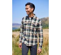 Mountain Warehouse Trace Mens Flannel Long Sleeve Shirt - Lightweight, Breathable Casual Checks Shirt in 100% Cotton, Buttoned Front Pockets - Spring Summer Dark Khaki 2XL