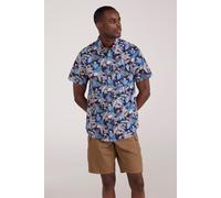 Mountain Warehouse Tropical Printed Mens Short Sleeve Shirt 100% Cotton Chest Pocket Holiday Top Blue - Size X-Small