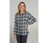 Mountain Warehouse Balsam Brushed Longline Flannel Long Sleeve Womens Shirt - Breathable Checked Shirt, Antipill, Lightweight Ladies Top, Warm -Clothing for Cold Weather Dark Green Women's Size 8