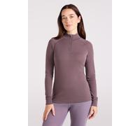 Mountain Warehouse Womens Base Layer Top Zip Neck Breathable Long Sleeved Tee Brown Merino - Size 14 UK