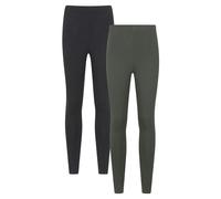 Mountain Warehouse Women's Cotton Blend Leggings (Pack of 2) - Black/Green - Black/Green - 8 UK