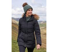 Mountain Warehouse Isla II Womens Down Jacket - Water Resistant Puffer Coat with Faux Fur Trim Hood, Zipped Pockets & Thermal Tested -35 °C - for Winter & Outdoors Jet Black Women's Size 6