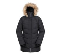 Mountain Warehouse Isla II Womens Down Jacket - Water Resistant Puffer Coat with Faux Fur Trim Hood, Zipped Pockets & Thermal Tested -35 °C - For Winter & Outdoors Jet Black Women's Size 6