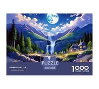 Mountain Waterfall 1000 Piece Jigsaw Puzzle Paper for Adults Moonlight Night View Puzzle Game for Family Relaxation Focus Gift 52x38cm/1000pcs