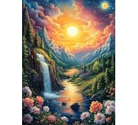 Mountain Waterfall at Sunset 300 Piece Premium Jigsaw Puzzle Magical Animal Fairy Tale Adult Jigsaws Educational Game Hobby Home Decor Winter Gift Durable Wooden Cardboard 300 PCS