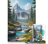 Mountain Waterfall Landscape 1000 Pieces Jigsaw Puzzles for Teenagers Improve Recall Quiet Hobby Exact Edge Birthday Gift (38x52cm)