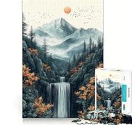 Mountain Waterfall Landscape with Birds 1000 Piece Jigsaw Puzzles for Adults Jigsaw Brain Play Relax Mind Sharp Edge Premium Gift (38x52cm)