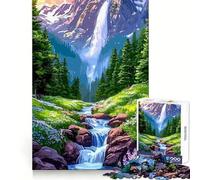 Mountain Waterfall Landscape with Stream 1000 Piece Jigsaw Puzzles for Adults Jigsaw Brain Skill Warm Time Exact Edge (38x26cm)
