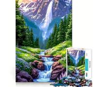 Mountain Waterfall Landscape with Stream Jigsaw Puzzles for Adults1000 Piece Mind Exercise Toy Indoor Fun Precision Cut (50x75cm)