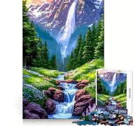 Mountain Waterfall Landscape with Stream Jigsaw Puzzles for Adults1000 Piece Mind Exercise Toy Indoor Fun Precision Cut (50x75cm)